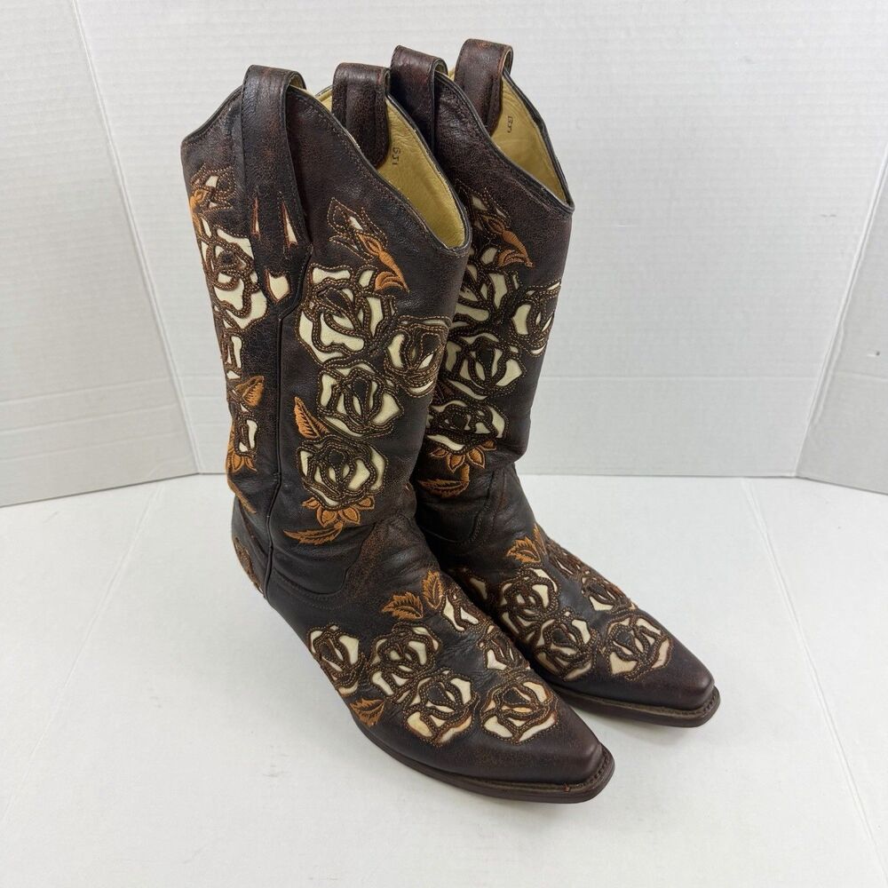 Corral Women's Leather Western Boots Sz 8.5 M Brown Distressed Style R2483